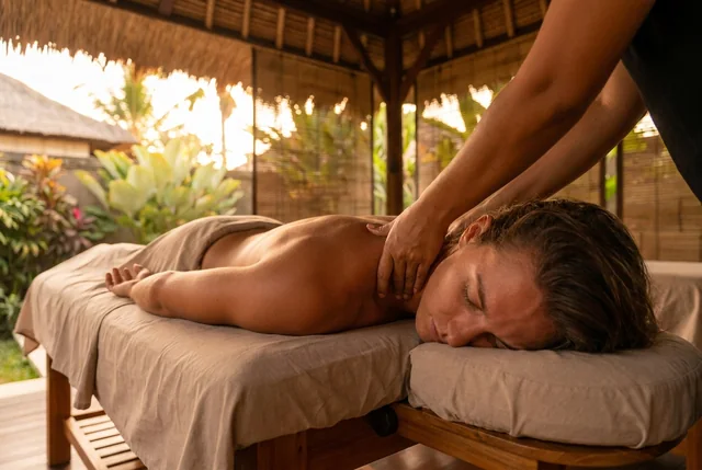 Neck and trapezius massage for surfers in Bali