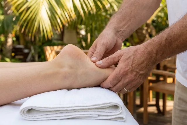 Reflexology pressure point foot massage at a Bali hotel